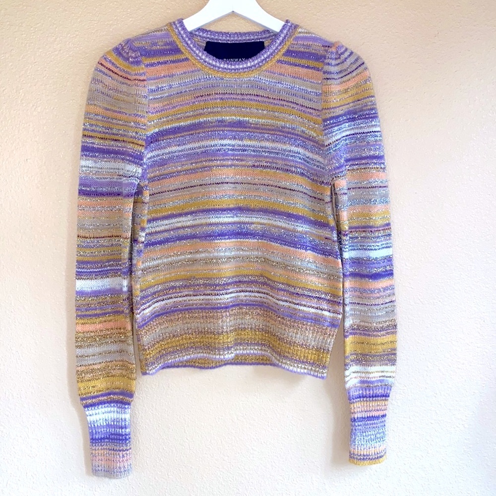 RUNWAY MARC JACOBS Metallic Stripe Crewneck Sweater In Lilac Multi. I